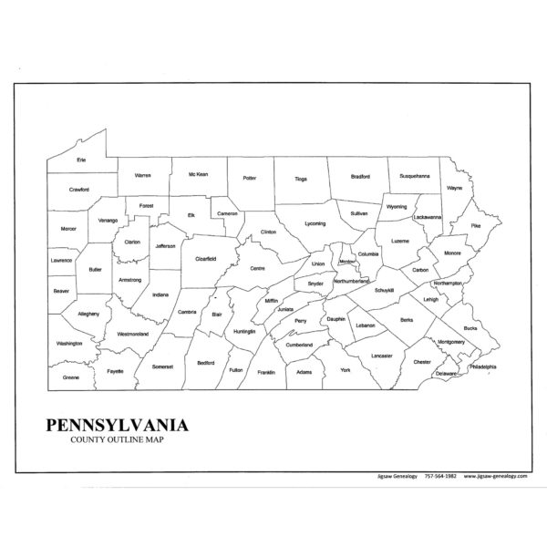 Pennsylvania County Map – Jigsaw-Genealogy